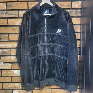 Vintage Karl Kani Velour Track Jacket Men XL Black White Logo Velvet Hip Hop 90s